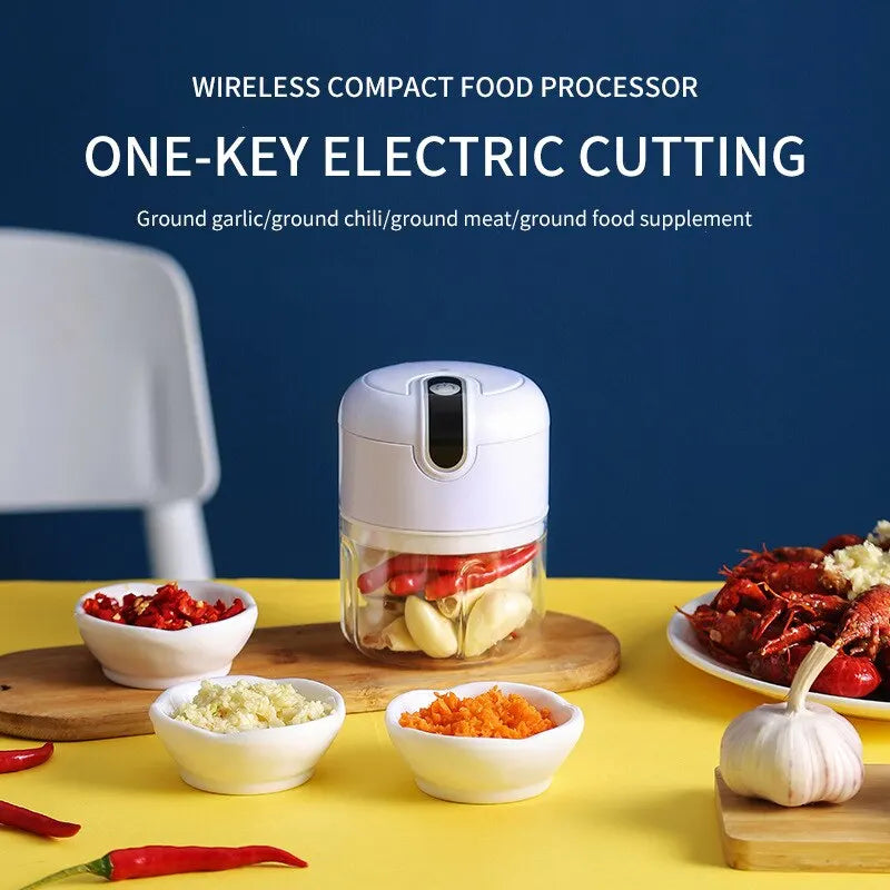 Portable Electric Garlic Masher & Multi-Function Chopper - USB Rechargeable Mini Kitchen Helper for Meat and Vegetables
